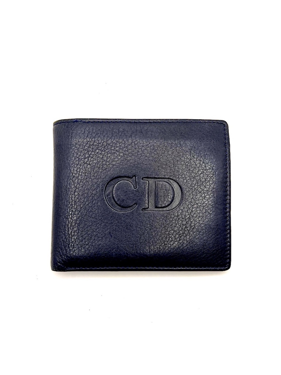 Authentic Christian Dior Dark Navy & Red Cd Embossed Leather Bifold Wallet Euc